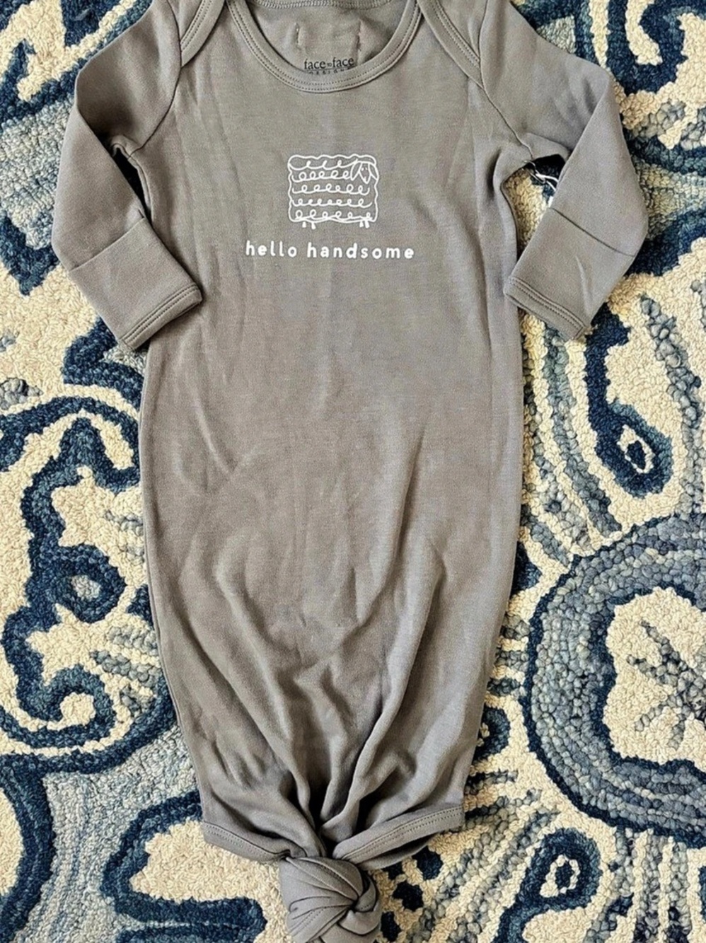face+face Steven Baby Gray Knotted Gown Sleep Sheep NWT - Picture 3 of 4